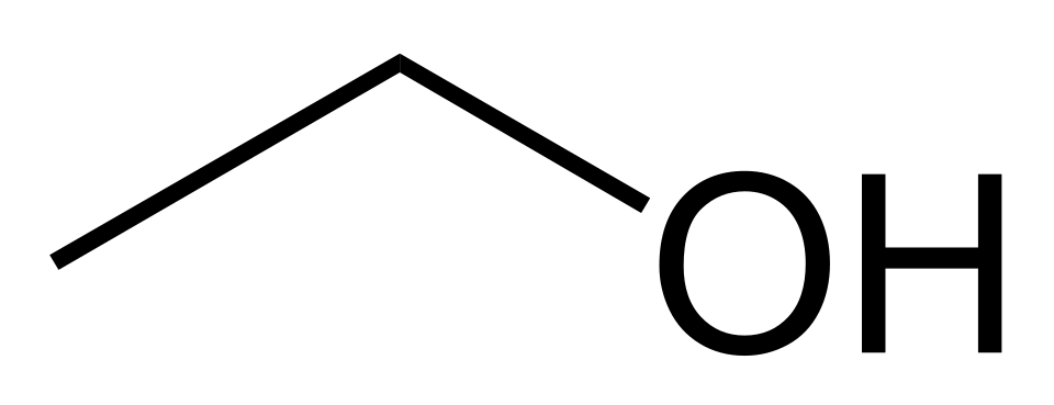 Wzór strukturalny etanolu. Źródło: Wikimedia Commons.