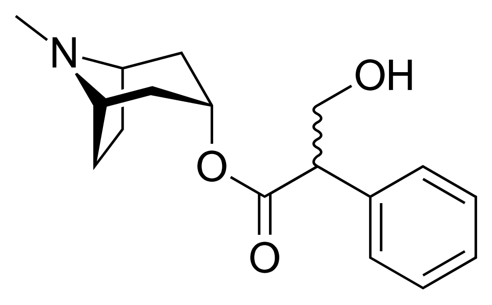 Wzór strukturalny atropiny. Źródło: Wikimedia Commons.