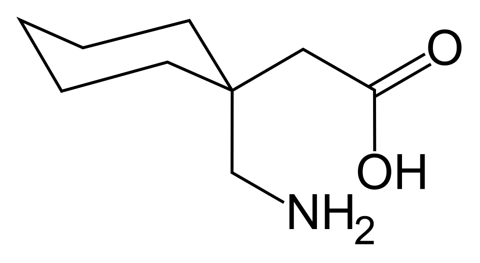 Wzór strukturalny gabapentyny. Źródło: Wikimedia Commons.