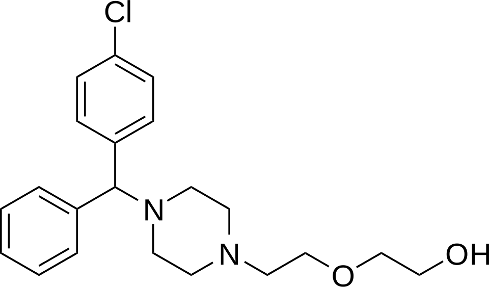 Wzór strukturalny hydroksyzyny. Źródło: Wikimedia Commons.