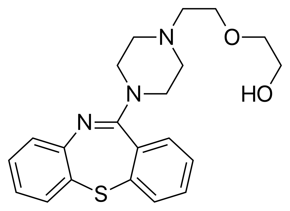 Wzór strukturalny kwetiapiny. Źródło: Wikimedia Commons.