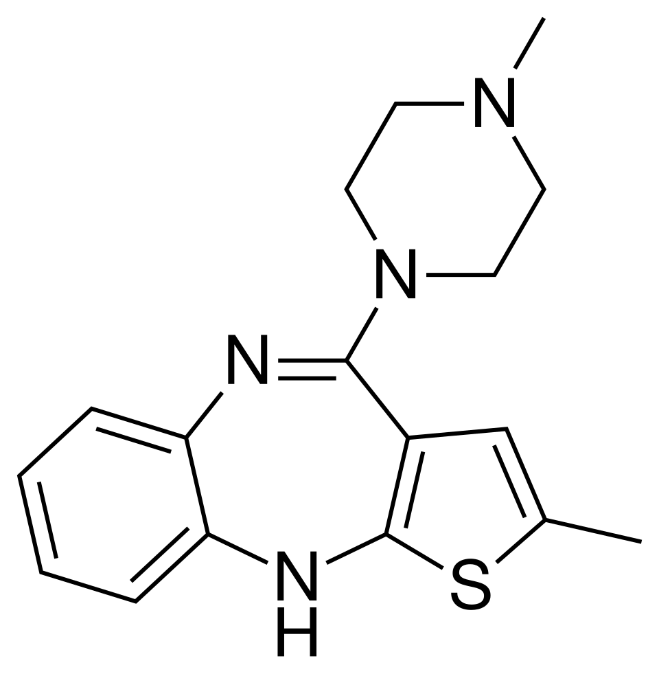Wzór strukturalny olanzapiny. Źródło: Wikimedia Commons.