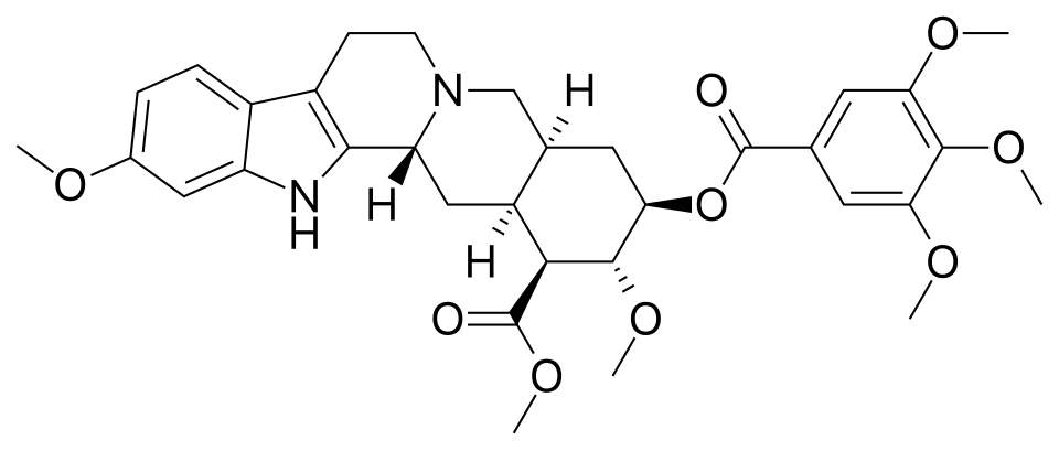 Wzór strukturalny rezerpiny. Źródło: Wikimedia Commons.
