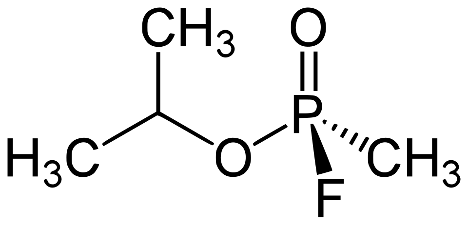 Wzór strukturalny sarinu. Źródło: Wikimedia Commons.